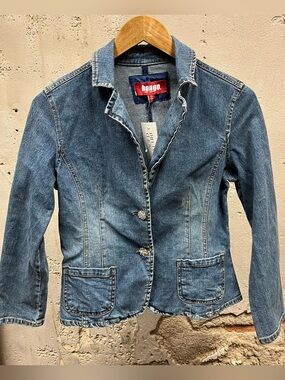 Vintage Y2K Bongo Denim Rhinestone Diamond Button Blazer Jean Jacket McBling XL